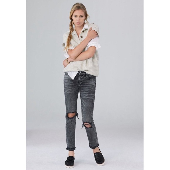 Anthro Pilcro Slim Boyfriend Distressed Black Jeans - Picture 2 of 15